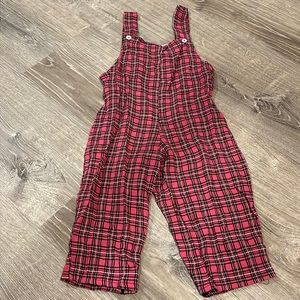 NEW TRUE VINTAGE 90's DEADSTOCK KIDS Plaid Printed Fabric Overalls Pink & Black